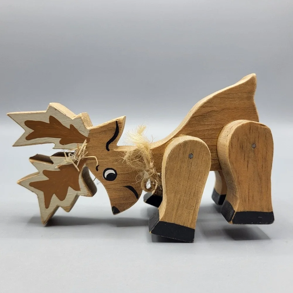 Vintage Wooden Reindeer Moose Figurine Christmas Holiday Decor Rustic Folk Art